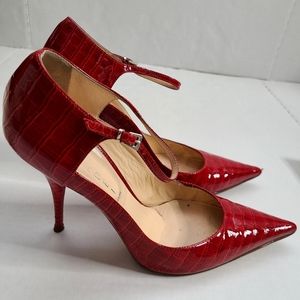 Casadei Red Embossed Patent Crocodile Heel